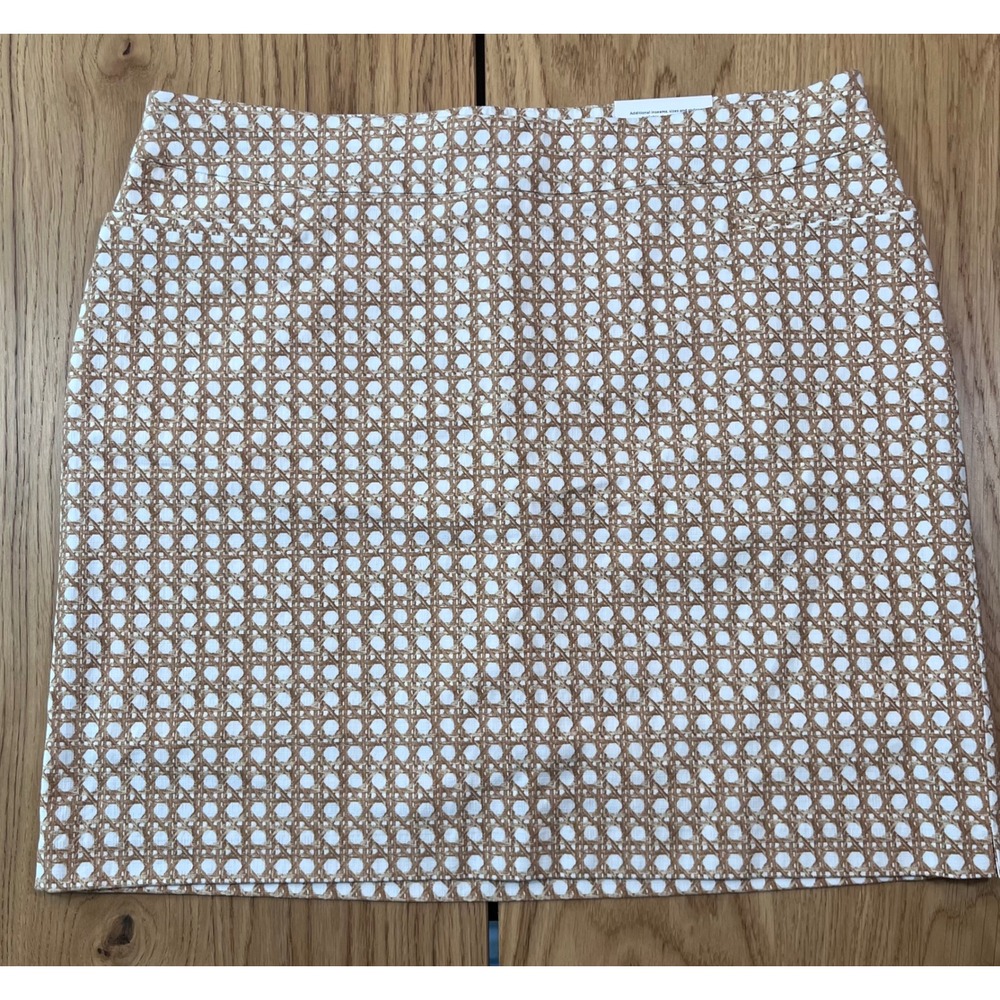 Chico's Brigitte Skirt Women Size 14 Tan White Cane Print Coastal Chic